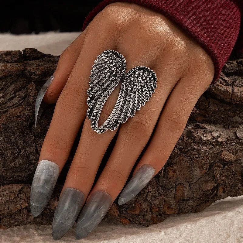 Retro Angel Wings Large Ring For Women Unisex Vintage Open Ring Punk Gothic Rock Hiphop Accessories Designer Jewelry Lovers Gift