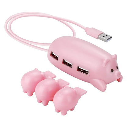 Cute USB 2.0 Hub Pink Mom Pig USB Hub with 3 Piglet Decoration Lids Great Gifts for Pig Lovers Cute Pig Stuff Pig Decor QXNF