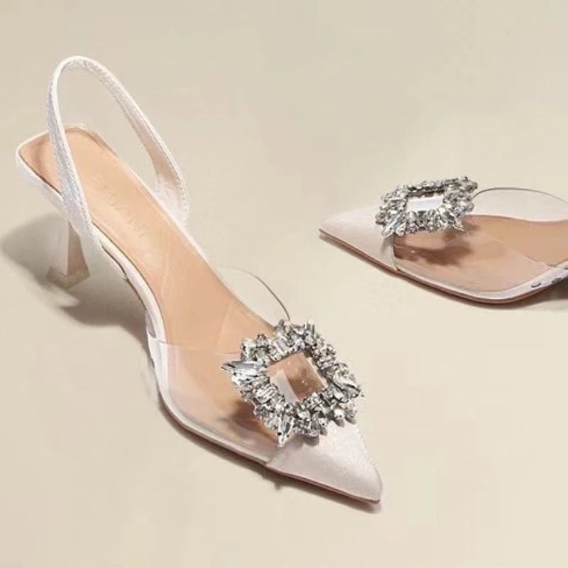 Spring and Autumn Fashion New Sexy Banquet Comfortable Crystal Transparent Solid Color Pointed Toe Women's High Heels