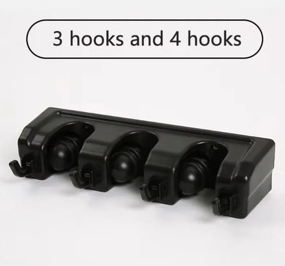 Wall Mounted Mop Holder 5 Position Multi-Functional Broom Hanger Shelf Home Kitchen Storage Black Magic Plastic Mop Holder