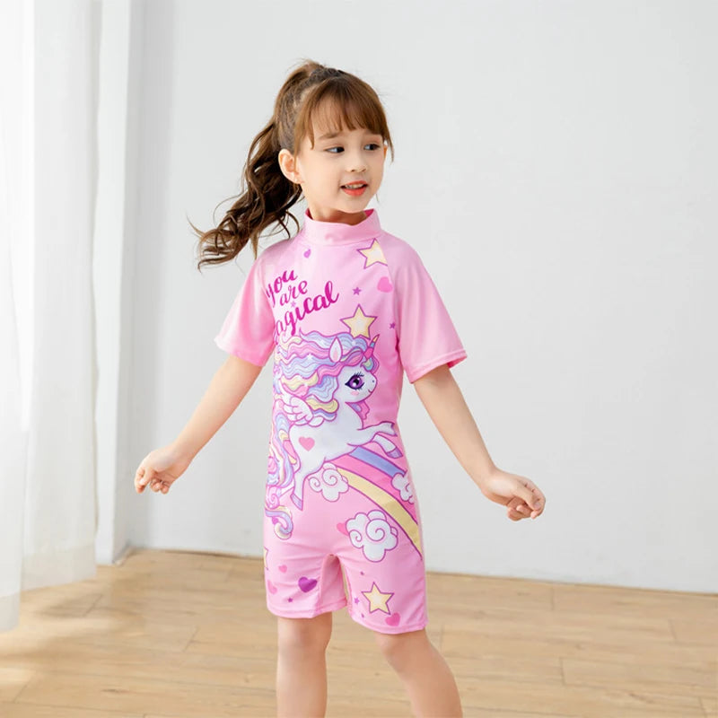 Baby Boy One-piece Swimsuit Short Sleeve Swimwear For Kids Toddler Girls Cartoon Unicorn Infant Korea Child Bathing Suit 원피스수영복