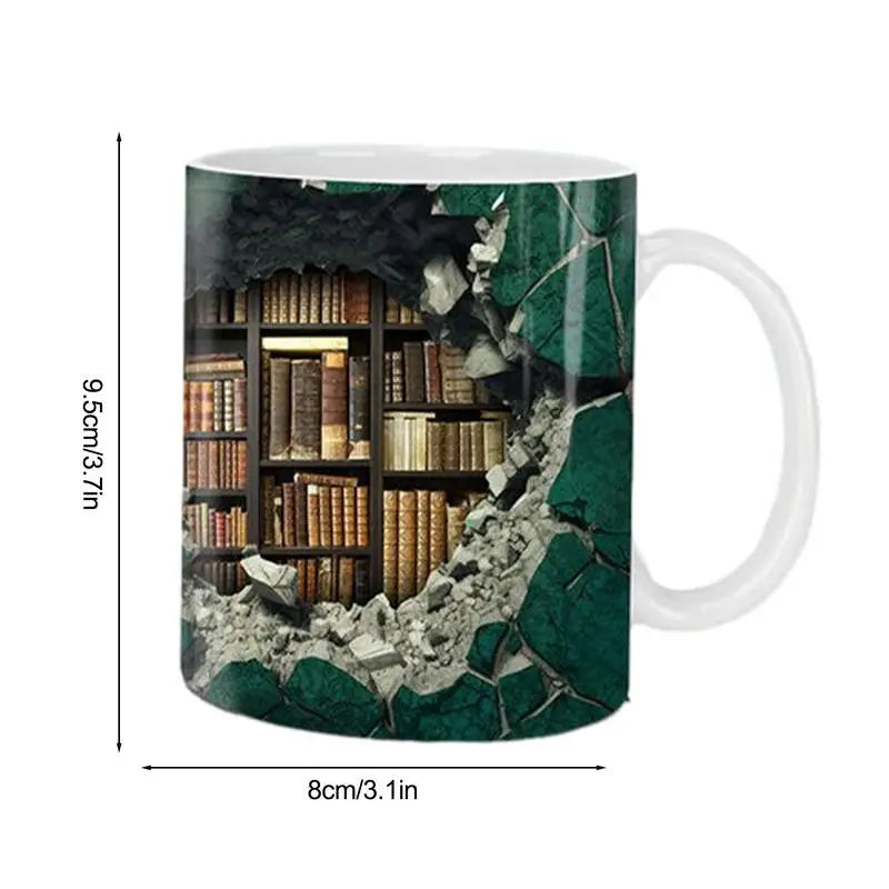 3D Bookshelf Mug Multi-Purpose Ceramic Mug Creative Space Design Book Club Cup Library Shelf Mug for Birthday Christmas Gifts