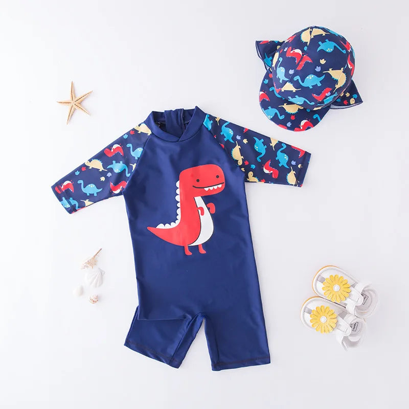 2024 baby boys girls swimwear with cap surfing Wear  swimming suit infant toddler kids children Sunscreen beach bathing Suit