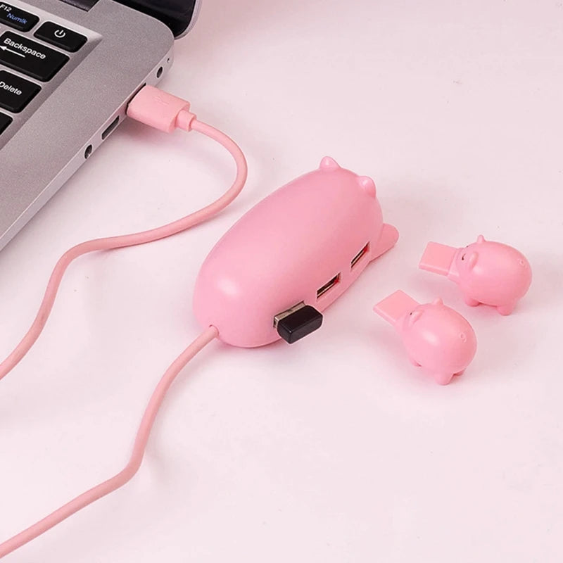 Cute USB 2.0 Hub Pink Mom Pig USB Hub with 3 Piglet Decoration Lids Great Gifts for Pig Lovers Cute Pig Stuff Pig Decor QXNF