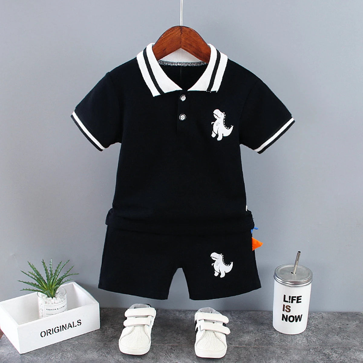 Summer New Baby Boys Clothes Set Kids Outfits Printed Bear Turn-down Collar T-Shirts Tops+ Shorts 2PCS/Suit Infant Clothing Sets