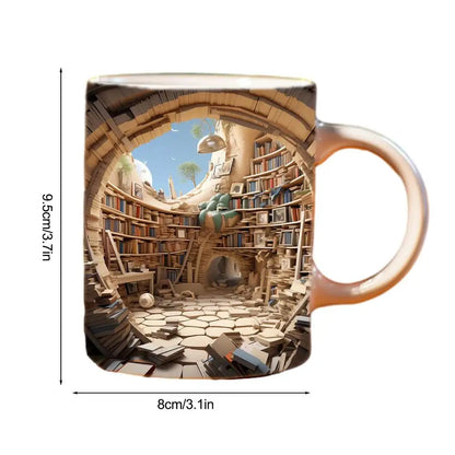 3D Bookshelf Mug Multi-Purpose Ceramic Mug Creative Space Design Book Club Cup Library Shelf Mug for Birthday Christmas Gifts