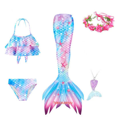 Haojxuanyu Children Mermaid Swimwear Girls Pink Blue Bikini Set Kids Swimsuit Cosplay Mermaid Tail Costume for Swimming