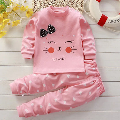 Autumn Sleepwear Pajamas For Girls Boys Long Sleeve Tops+Pants Suits Fashion Home Clothing Baby Kid Sleep Costume