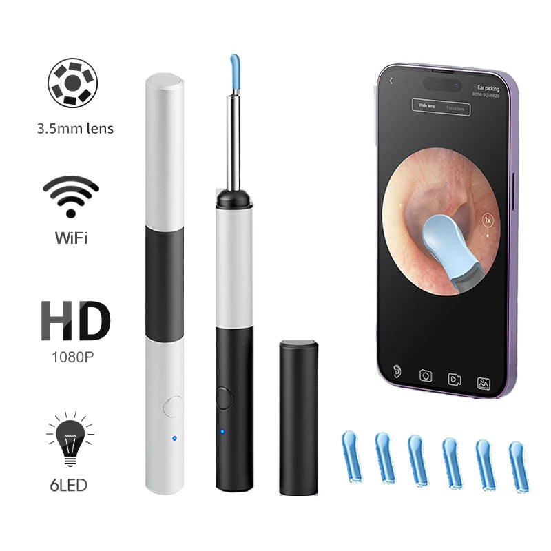 Wireless Ear Otoscopy 3.5mm Ultra-Thin WiFi Ear Scope Camera with Earwax Removal Tool Ear Cleaner with Gyroscope For IOS Android