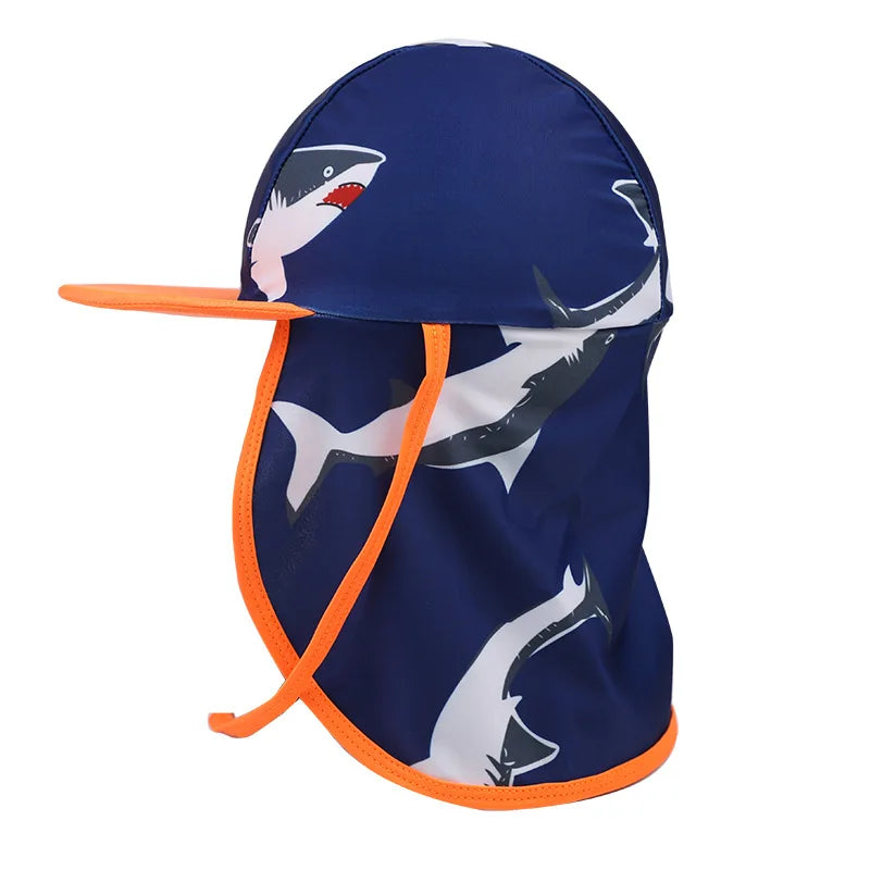 Kids Children Summer UPF 50+ UV Protection Outdoor Beach Sun Hat Boy Girl Swim Cover Flap Cap Adjustable Dinosaur Cap Swimwear