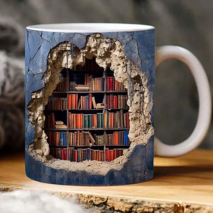 3D Bookshelf Mug, Library Shelf Cup, Book Lovers Ceramic Coffee Mug Cool Christmas Gifts For Readers Book Lovers Multi-Purpose