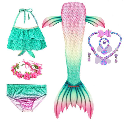 Haojxuanyu Children Mermaid Swimwear Girls Pink Blue Bikini Set Kids Swimsuit Cosplay Mermaid Tail Costume for Swimming