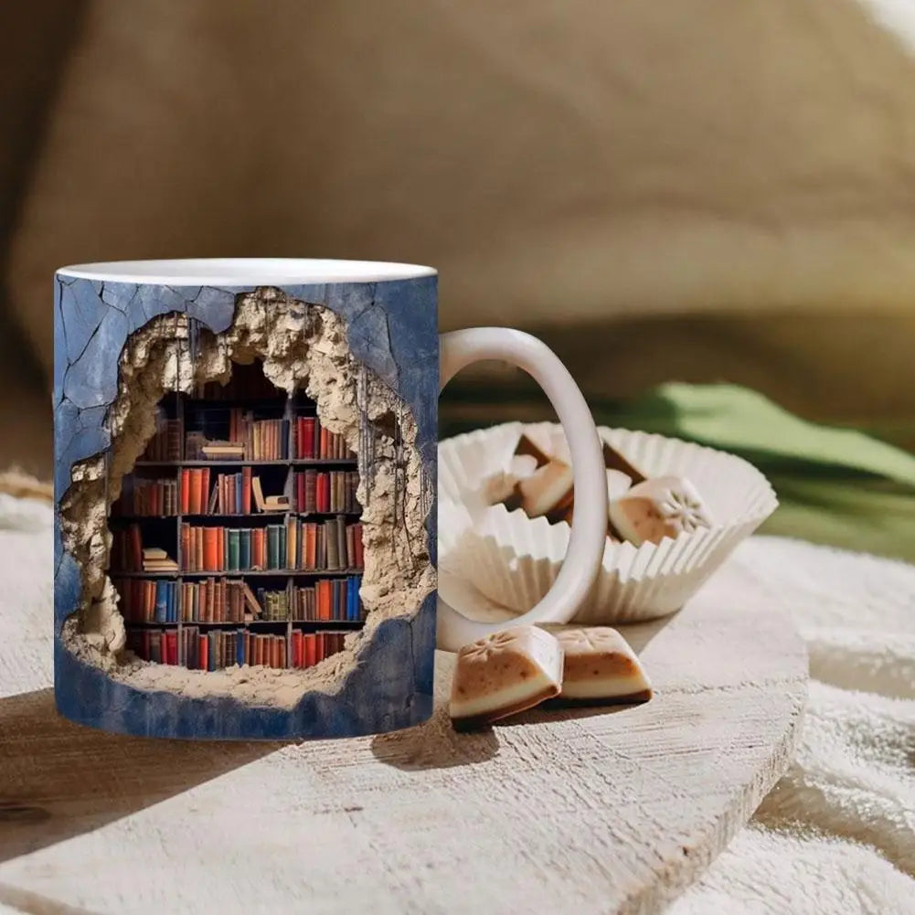 3D Bookshelf Mug, Library Shelf Cup, Book Lovers Ceramic Coffee Mug Cool Christmas Gifts For Readers Book Lovers Multi-Purpose