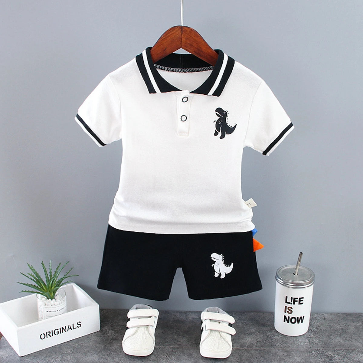 Summer New Baby Boys Clothes Set Kids Outfits Printed Bear Turn-down Collar T-Shirts Tops+ Shorts 2PCS/Suit Infant Clothing Sets