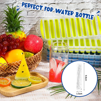 Pop Out Plastic Ice Cube Tray with Lid Reusable Ice Stick Tray Mold for Water and Sport Bottles