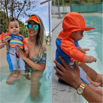 2024 baby boys girls swimwear with cap surfing Wear  swimming suit infant toddler kids children Sunscreen beach bathing Suit