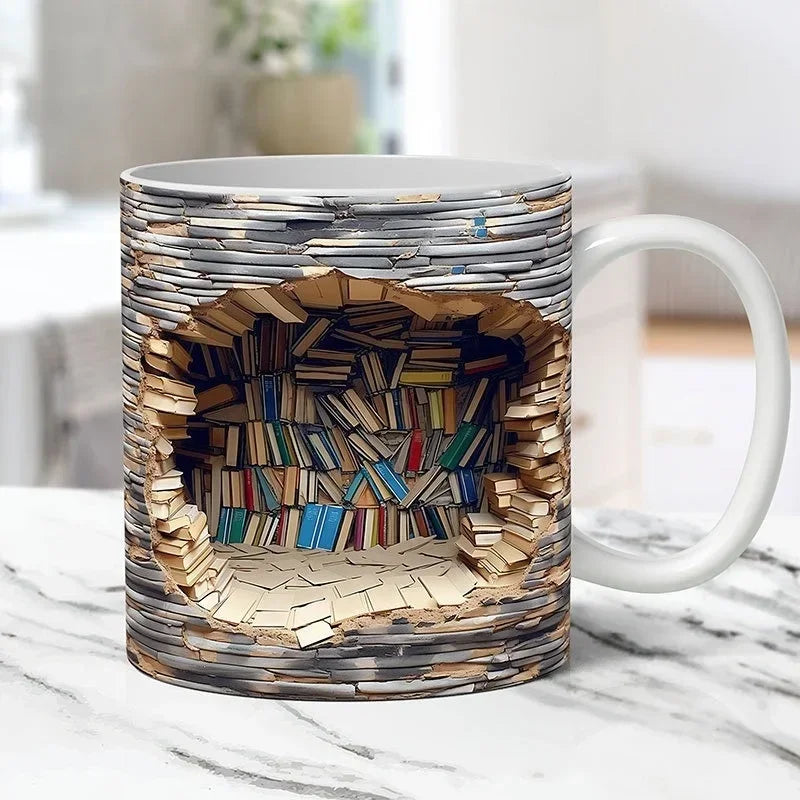 Ceramic 3D  Library Book Mug Shelf Mug Creative Space Design Multi-Purpose Mug Coffee Cup Study Milk Cup Friends Birthday Gift