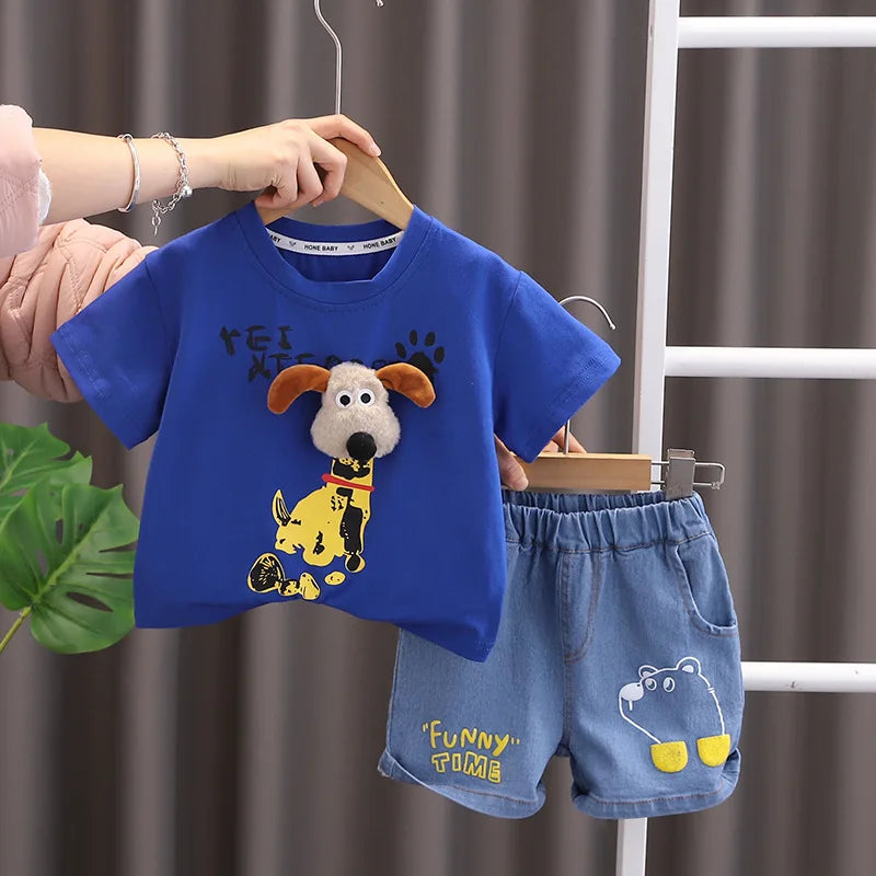 New Children Summer Kids Boys Clothes Cartoon Cotton T Shirts Shorts 2Pcs/sets Infant Fashion Casual Toddler Tracksuit 0-5 Years