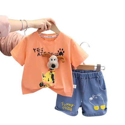 New Children Summer Kids Boys Clothes Cartoon Cotton T Shirts Shorts 2Pcs/sets Infant Fashion Casual Toddler Tracksuit 0-5 Years