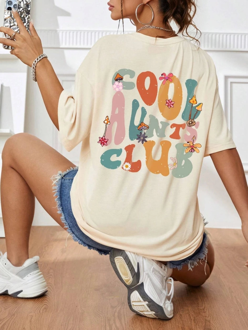 Cool Aunts Club Letter Prints T-Shirts For Women Casual Cotton Tops Fashion Street Short Sleeve Tee Comfortable Loose Clothes