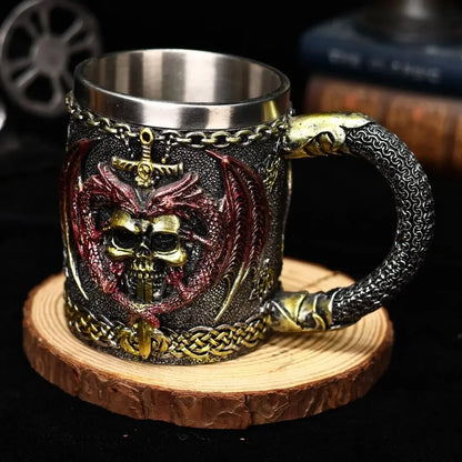 Dragon Sword Beer Glass Medieval Resin Stainless Steel Mug Skull Beer Steins Bar Drinkware Gothic Tankard Coffee Cup Tea Tumbler