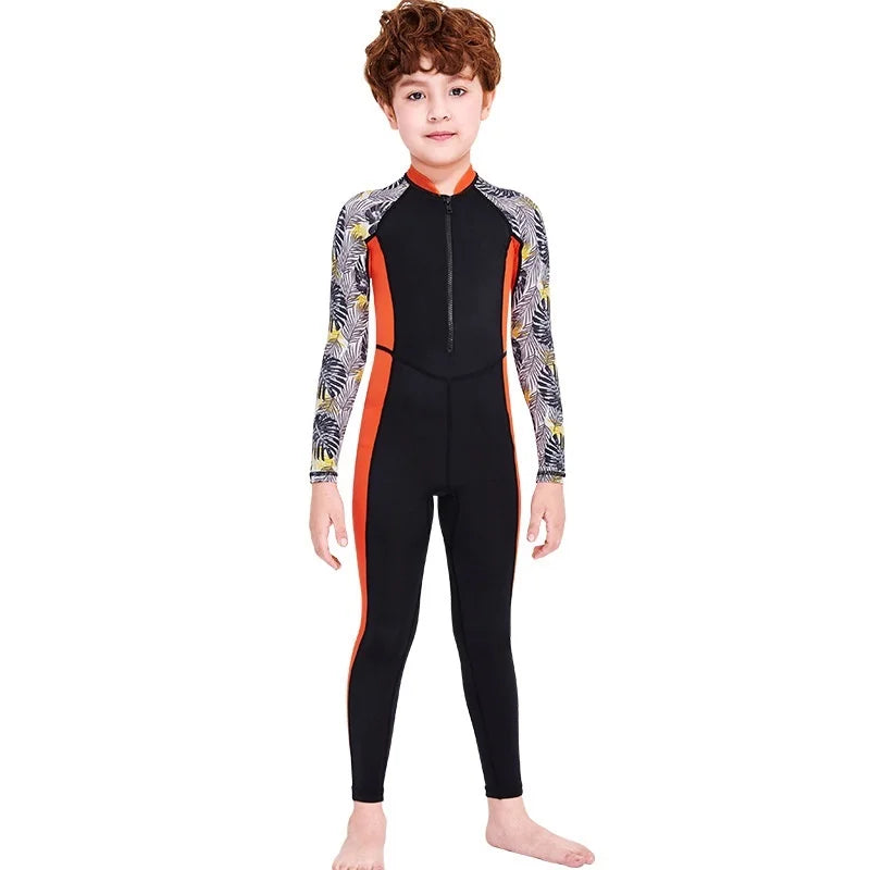 One-Piece Children Swimsuits Kid Swimwear Boys Long Sleeve Sun Protection (including swimming caps)