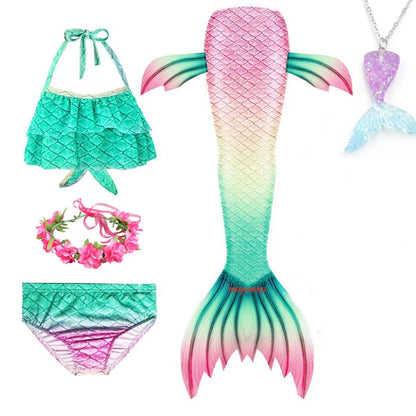 Haojxuanyu Children Mermaid Swimwear Girls Pink Blue Bikini Set Kids Swimsuit Cosplay Mermaid Tail Costume for Swimming