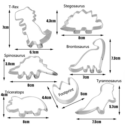 7pcs/set Stainless Dino Dinosaur Cookie Cutter Food Drawings Baking for Children Bake Supplies Tools