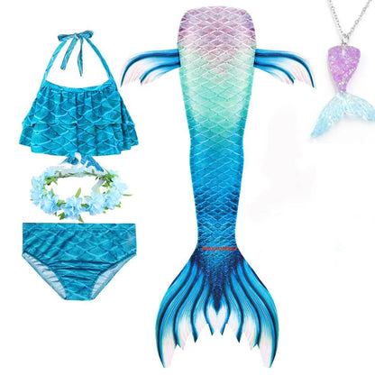 Haojxuanyu Children Mermaid Swimwear Girls Pink Blue Bikini Set Kids Swimsuit Cosplay Mermaid Tail Costume for Swimming