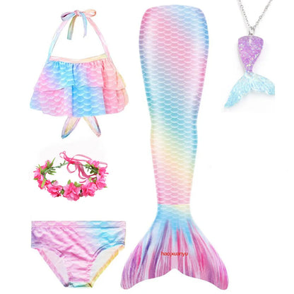 Haojxuanyu Children Mermaid Swimwear Girls Pink Blue Bikini Set Kids Swimsuit Cosplay Mermaid Tail Costume for Swimming