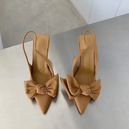 Women Shoes 2024 Summer New Butterfly Knot Women Slingbacks Heels Shoes Sexy Dress Thin Heel Pointed Toe Ladies High Heels Women