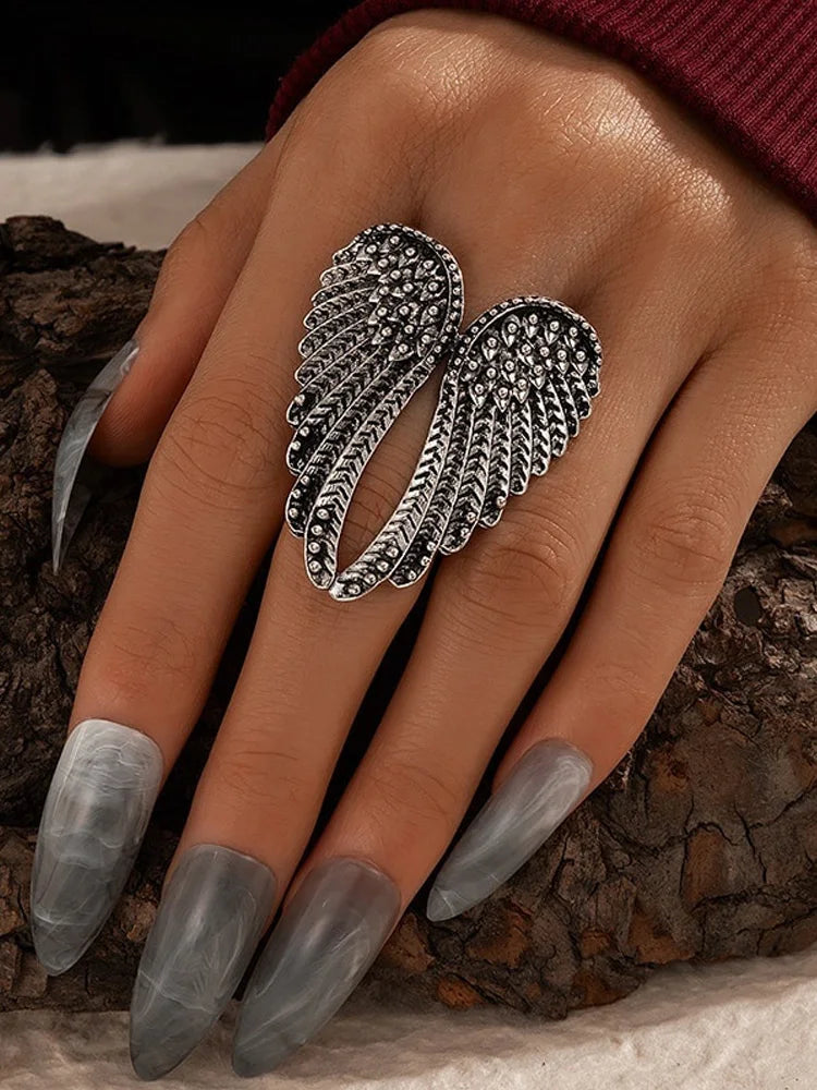 Retro Angel Wings Large Ring For Women Unisex Vintage Open Ring Punk Gothic Rock Hiphop Accessories Designer Jewelry Lovers Gift