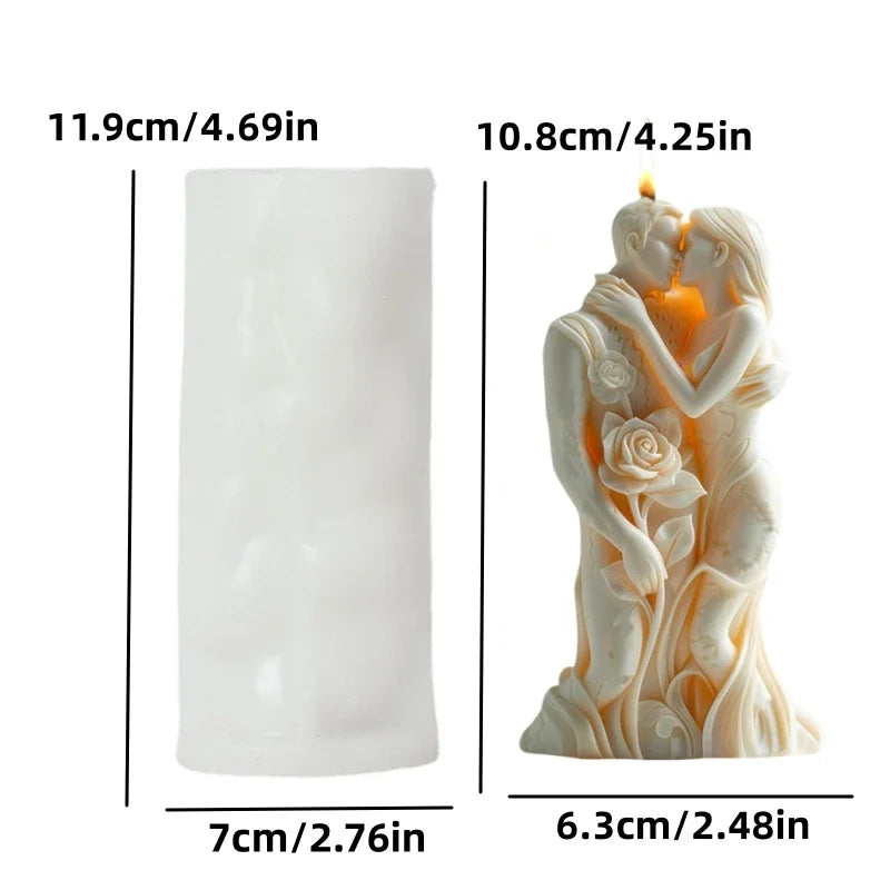 DIY Lovers Embrace Candles Silicone Mold Flowers Roses Couple Concrete Resin Mould Men Women Embrace Gypsum Molds Wedding Decor