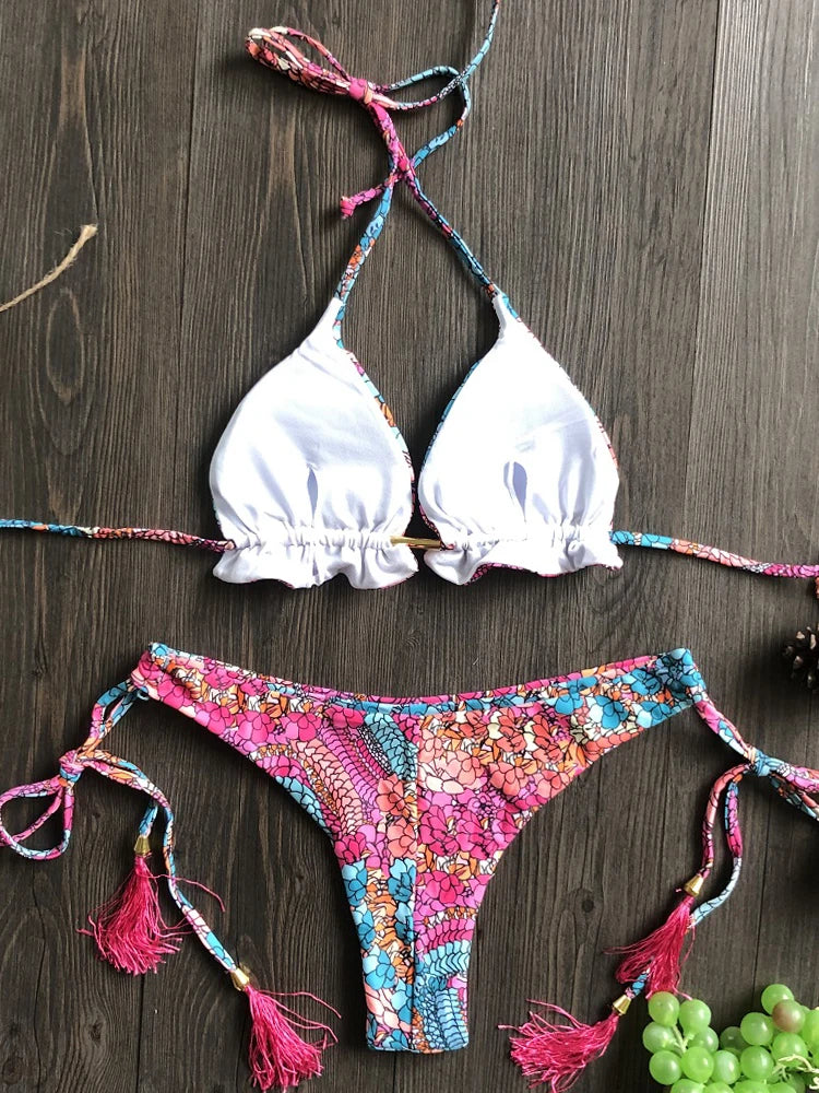 2022 Sexy Bikini Floral Print Swimwear String Bikini Set Push Up Swimsuit Bikinis Women Biquini Beach Bathing Suit Women