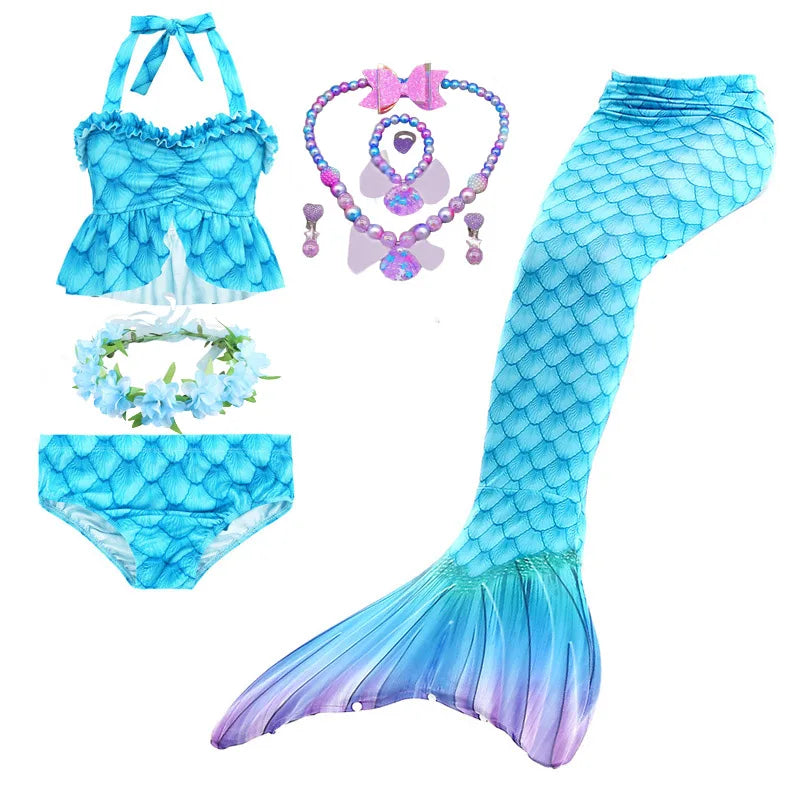 Haojxuanyu Children Mermaid Swimwear Girls Pink Blue Bikini Set Kids Swimsuit Cosplay Mermaid Tail Costume for Swimming