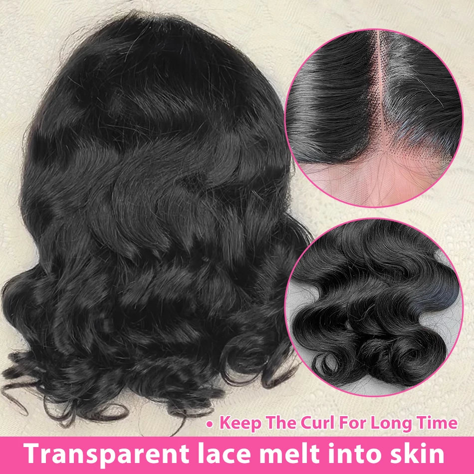 220 Density Body Wave Short Bob 13x4 13x6 Transparent Lace Front Human Hair Wigs 5x5 HD Pre Plucked Lace Frontal Wig For Women