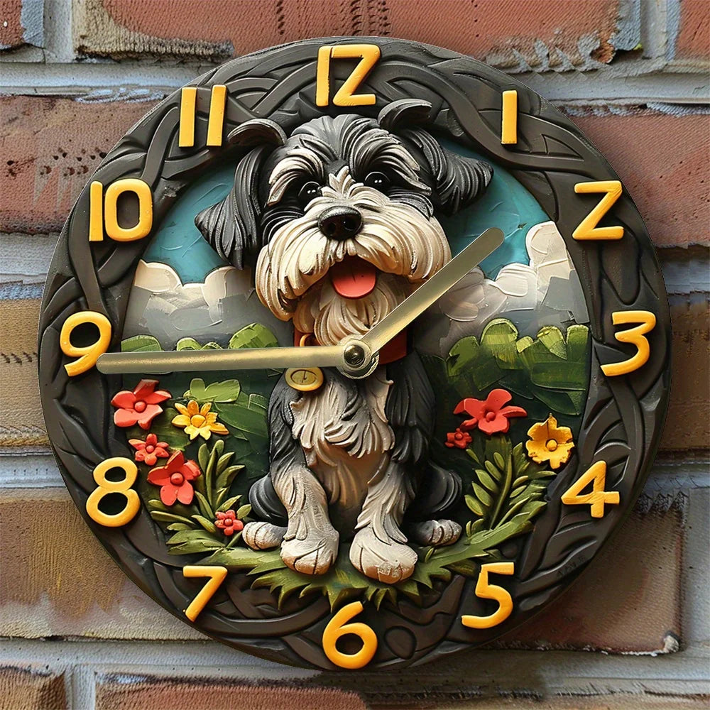 "Chic Timepiece" Silent Schnauzer Wall Clock-Aluminum, Ideal For Pet Lovers & Father'S Day  clocks home decor