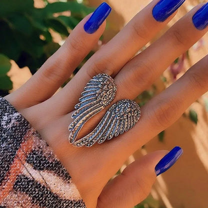 Retro Angel Wings Large Ring For Women Unisex Vintage Open Ring Punk Gothic Rock Hiphop Accessories Designer Jewelry Lovers Gift