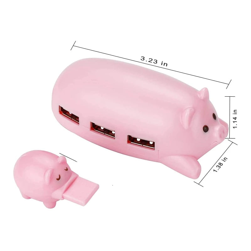 Cute USB 2.0 Hub Pink Mom Pig USB Hub with 3 Piglet Decoration Lids Great Gifts for Pig Lovers Cute Pig Stuff Pig Decor QXNF