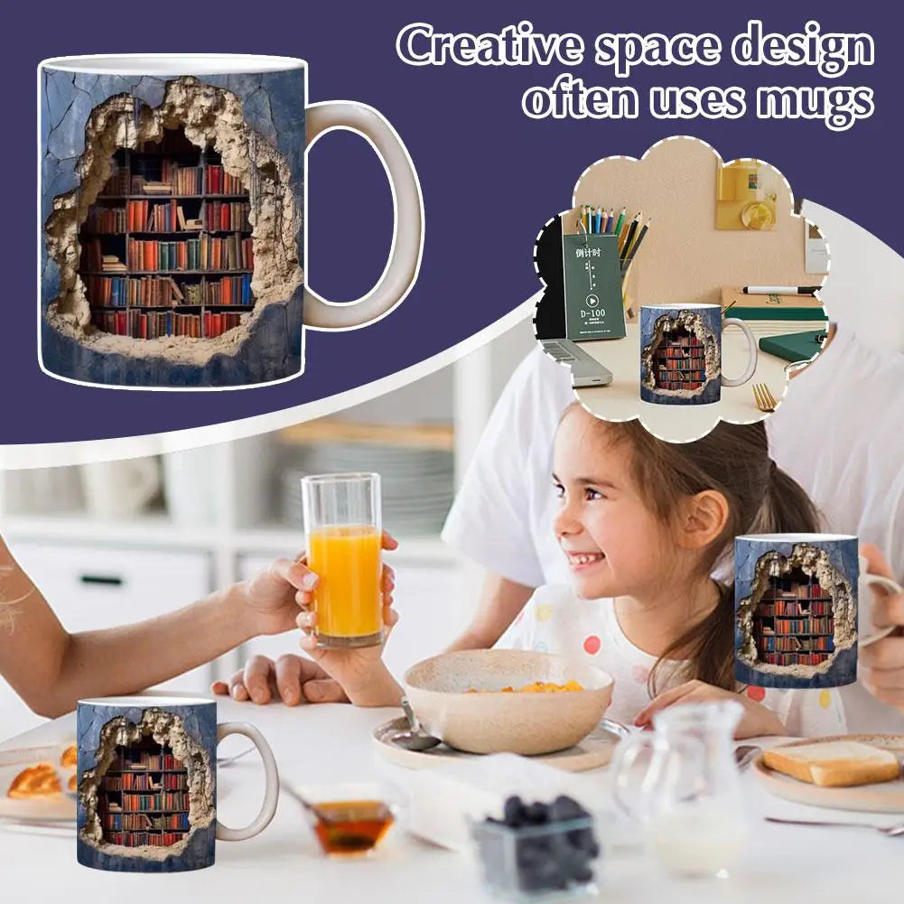 3D Bookshelf Mug, Library Shelf Cup, Book Lovers Ceramic Coffee Mug Cool Christmas Gifts For Readers Book Lovers Multi-Purpose