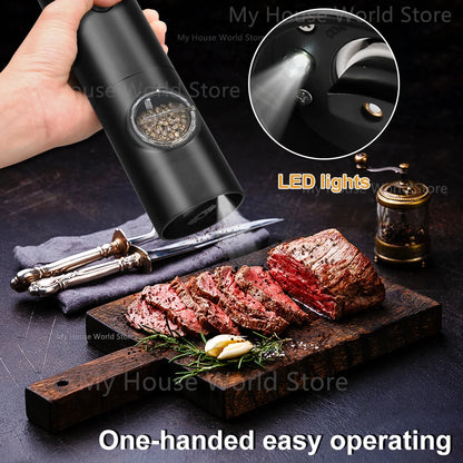 Electric Automatic Mill Pepper And Salt Grinder USB Charging Spice Salt Pepper Grinder With LED Light Adjustable Coarseness Mill