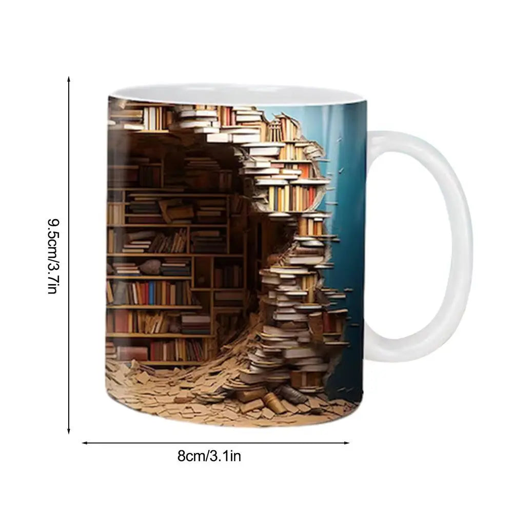 3D Bookshelf Mug Multi-Purpose Ceramic Mug Creative Space Design Book Club Cup Library Shelf Mug for Birthday Christmas Gifts