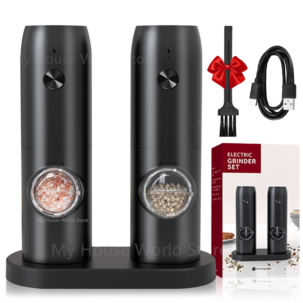 Electric Automatic Mill Pepper And Salt Grinder USB Charging Spice Salt Pepper Grinder With LED Light Adjustable Coarseness Mill