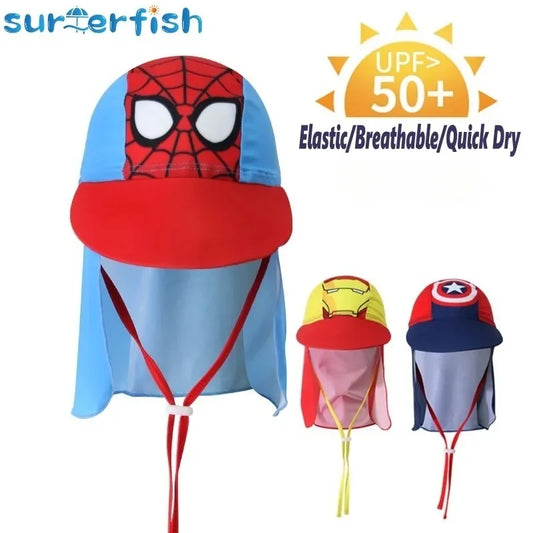 Kids Children Summer UPF 50+ UV Protection Outdoor Beach Sun Hat Boy Girl Swim Cover Flap Cap Adjustable Dinosaur Cap Swimwear