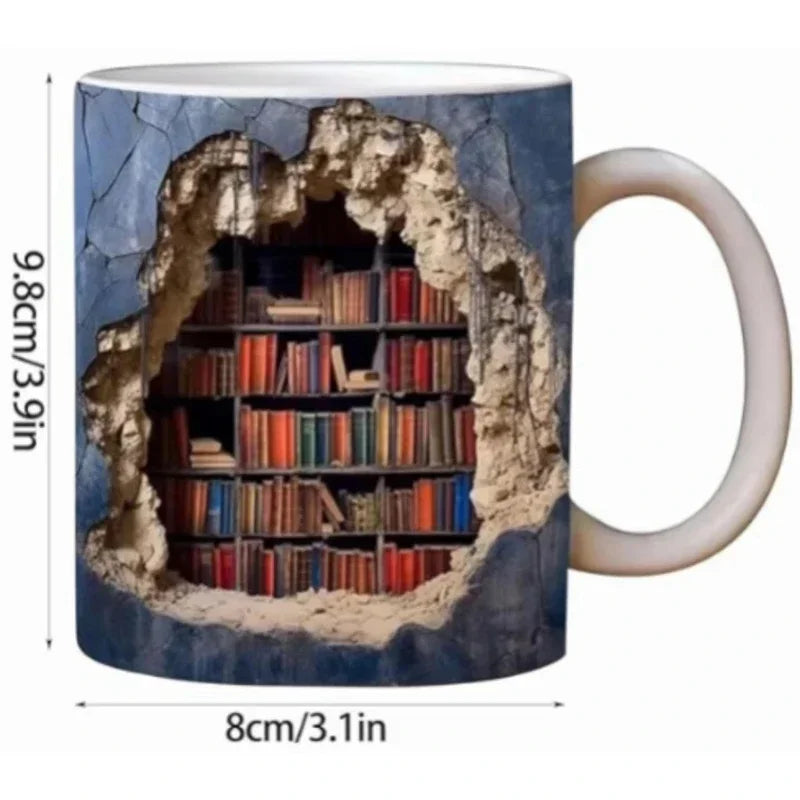 Ceramic 3D  Library Book Mug Shelf Mug Creative Space Design Multi-Purpose Mug Coffee Cup Study Milk Cup Friends Birthday Gift