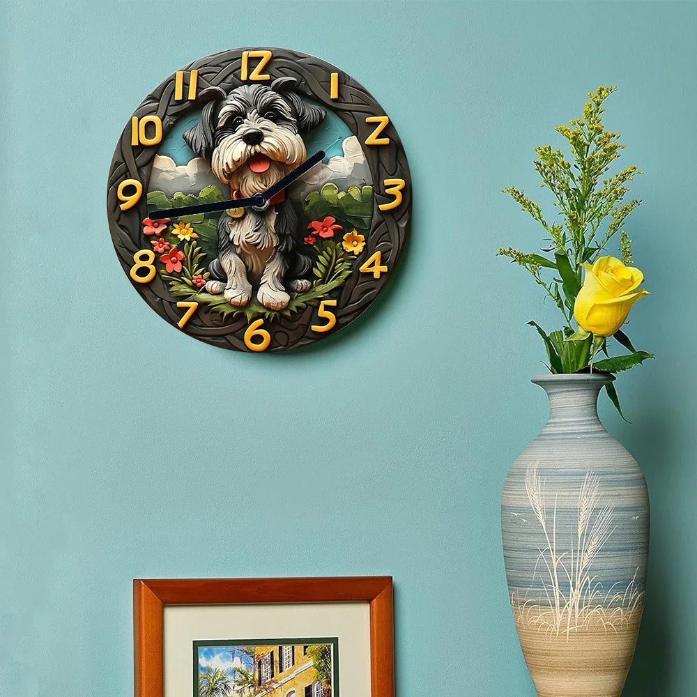 "Chic Timepiece" Silent Schnauzer Wall Clock-Aluminum, Ideal For Pet Lovers & Father'S Day  clocks home decor