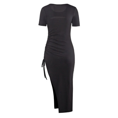 Women's Sexy Solid Color High Slit Dress With Hollowed Out Fashion Party And Street Dressing