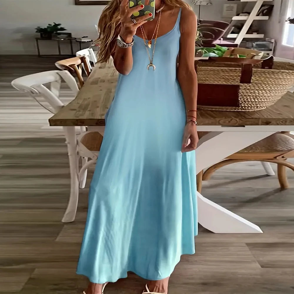 New Style Suspender Dress Colorful Gradient V-Neck Sleeveless Vest Maxi Dress Fashionable Backless Long Dress Summer For Women