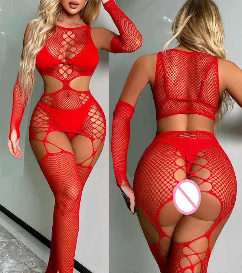 Sexy plus size Babydoll Underwear Intimate nightwear hot erotic Chemises Bodysuits Garter sexy lingerie for women erotic+glove