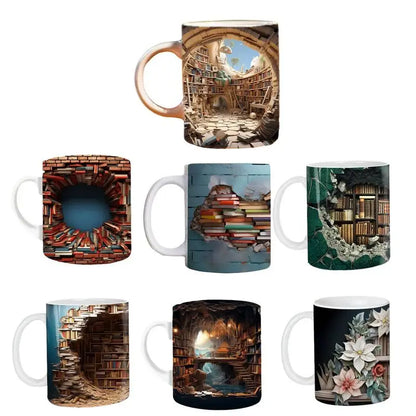 3D Bookshelf Mug Multi-Purpose Ceramic Mug Creative Space Design Book Club Cup Library Shelf Mug for Birthday Christmas Gifts